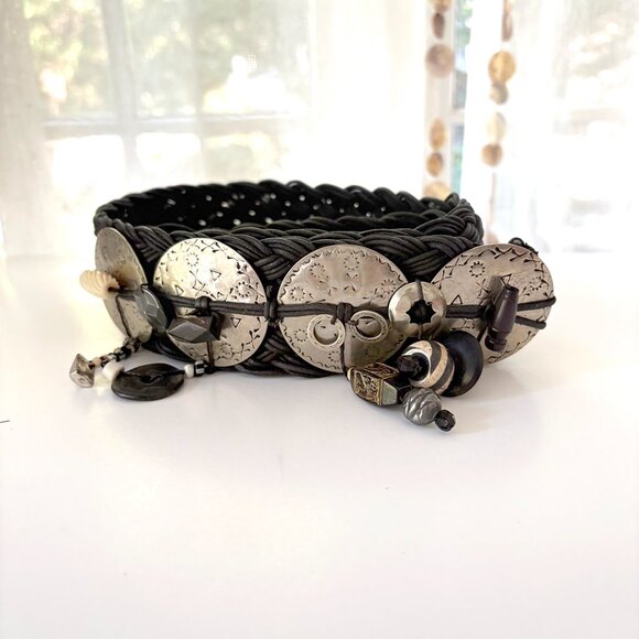 Vintage One of a Kind, Marjorie Baer Woven Boho Conch western  style Belt main image 5